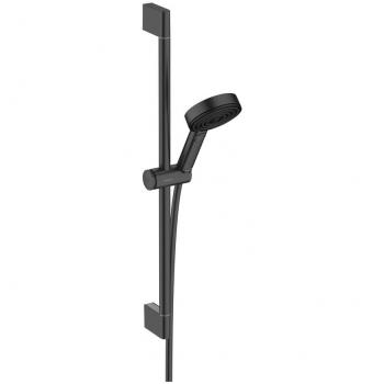 Set de ducha Hansgrohe Pulsify Select S 105 mm, 3 jets Relaxation, EcoSmart, barra de 65 cm, negro mate