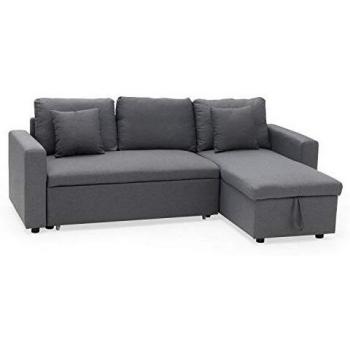 Canapé de esquina convertible Clark 3 plazas gris con méridienne reversible y cofre de almacenamiento