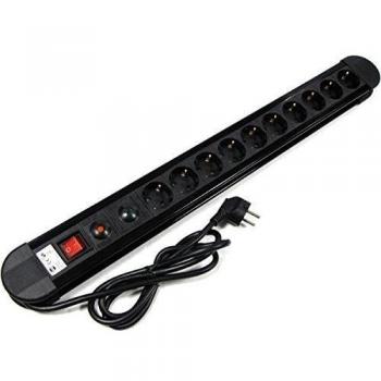 BeMatik - Regleta de enchufes 10 schuko con Interruptor y protección sobretensiones Negro