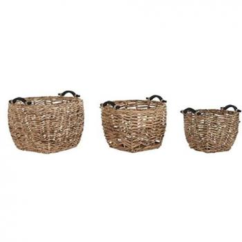 Juego de Cestas DKD Home Decor Madera Colonial Fibra (46 x 46 x 40 cm)