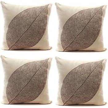 Luxbon Conjunto de 4 Funda de Cojín 45x45cm Almohada Vena de Hoja Lino Duradero Decoración para Sofá Cama Coche Regalo del día de la Madre 18x18