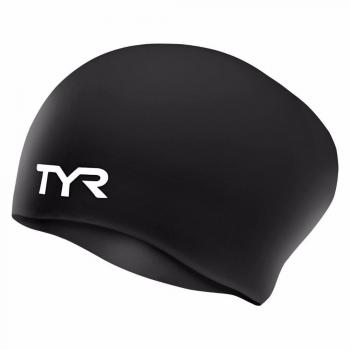 TYR Long Hair Silicone Swim Cap - Black