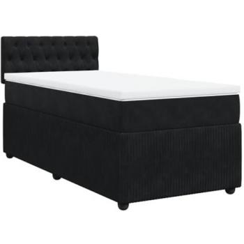 Bastidor de cama box spring con colchón de muelles en terciopelo negro 100x200 cm