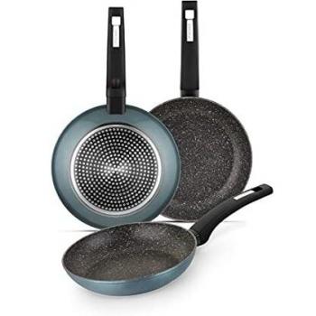 Monix Ocean - Set de 3 sartenes 20-24-28cm, aluminio forjado con antiadherente sin PFOA, para todo tipo de cocinas incluida inducción, Aguamarina
