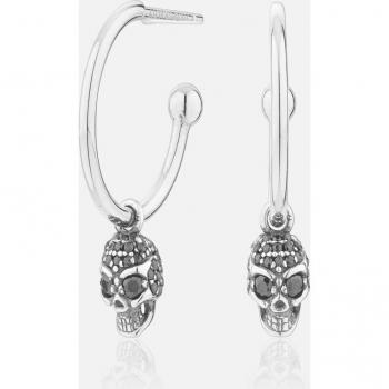 Pendientes de aro Skull de plata con motivo de calavera y circonitas de color