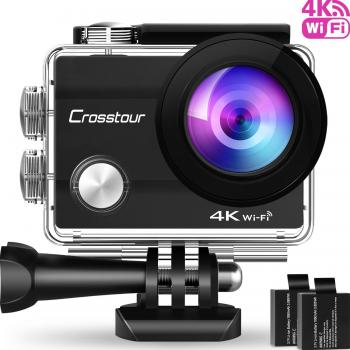 Crosstour 4K Cámara Deportiva Wifi Cámara de Acción Impermeable 30m Videocámara con 2 Baterías 1050mAh Gran Ángulo 170° 2 pulgada LCD Pantalla y Accesorios Multifuncionales