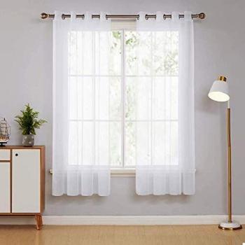 Deconovo Cortinas Traslúsidas de Visillos Salón para Ventana Dormitorio Moderno Infantiles Decorativos Suaves con Ojales 2 Piezas 132 x 160 cm