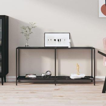 Mesa consola de vidrio templado 160x35x75,5 cm - Transparente, Negro, Mármol blanco - Mesa de sofá, Mesa de Entrada para Salón, Consola de Entrada, Mueble Recibidor, Mesita Aux