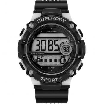 Reloj Superdry Radar Sport SYG291BE Mens Watch Chronograph con cronógrafo, diseño deportivo, correa de silicona negra, resistente al agua hasta 100 metros, esfera analógica con detalles en color naranja y caja de acero