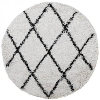 Alfombra de Pelo Largo Moderna PAMPLONA, Tapete Esponjoso para Suelo Radiante, Color Crema y Negro, Ø 80 cm