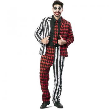 Disfraz de Traje Arlequín para hombre - Disfraz de arlequín para adulto, incluye chaqueta a rayas, pantalones a juego y sombrero característico