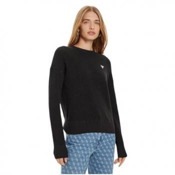 Guess Regular Fit Black Cotton Sweater with Applique Logo for Women, Size S