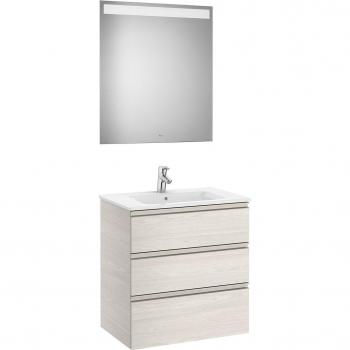 Conjunto de mueble de baño Roca The Gap con 3 cajones, lavabo y espejo con LED, color Fresno nórdico, medidas: 705 mm
