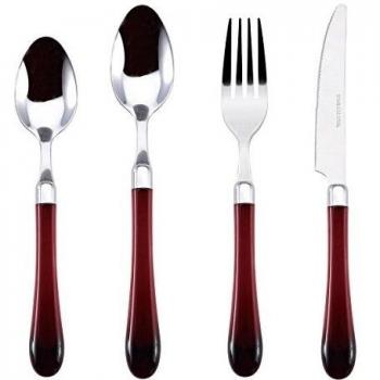 Renberg 24 Piezas Roc Bourdeaux INOX Cubertería Acero Inoxidable, poliestireno, Burgundy