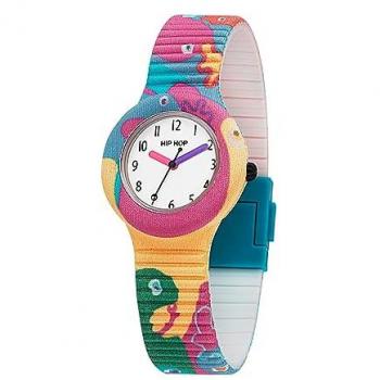 Reloj Hip Hop Surrealismo para Mujer - Cuarzo Blanco y Correa de Silicona Multicolor HWU1189