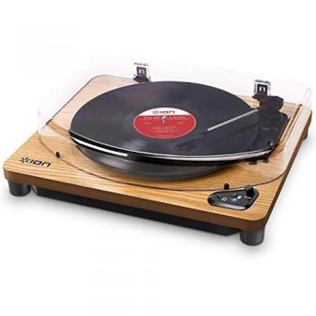 ION Audio Air LP Wood - Tocadiscos de vinilo Bluetooth - reproducción inalámbrica y conversión de discos de 3 velocidades - 33 1/3, 45 y 78 RPM, Acabado Madera