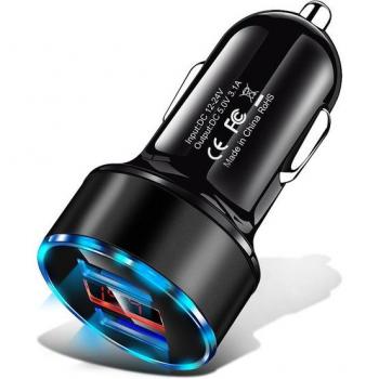 Cargador de Coche Universal 2 en 1 con Pantalla LED Digital y USB Doble para Carga Rápida de iPhone, Samsung y Huawei
