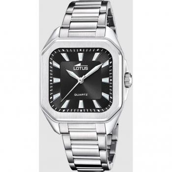 Reloj Lotus 18967/6 Negro Mujer, Square Series de acero plateado