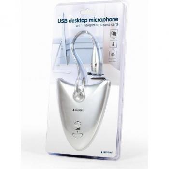 Micrófono de Mesa USB 2.0 Gembird MIC-DU-01 con Tarjeta de Sonido Integrada - Color Plata