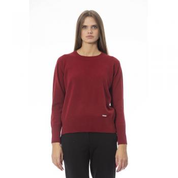Baldinini Trend Red Wool Crewneck Sweater - IT44|L, Round-neck Knitwear, Female, Color: Red, Size: M, with Ribbed Details