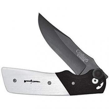 Camillus CUDA Bolt Folding Knife, 3.75 / 9.2 cm Carbonitride Titanium AUS-8 Blade, Aluminum/G-10 Handle, Black/Silver, 8.75 / 21.8 cm
