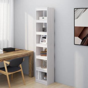 Estantería divisor de espacios madera de pino 40x30x199 cm en color Natural, Blanco y Gris - Mueble de Almacenaje para Oficina, Estudio, Sala de Estar y Dormitorio