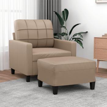 Sillón con reposapiés de cuero sintético color cappuccino 60 cm