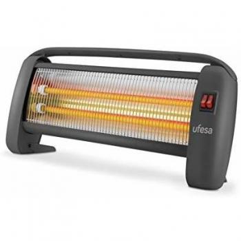 Ufesa RC1200 Estufa/Radiador de Cuarzo 1200 W con 2 Niveles de Temperatura, Termostato Regulable, Asa para Facilitar el Transporte, Negro