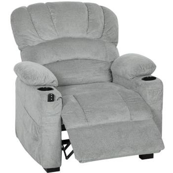 Sillón Relax Reclinable Eléctrico Silencioso de Terciopelo con Función Memoria, Reposapiés, Mando a Distancia, Bolsillos Laterales y Puerto USB - Gris