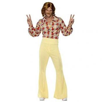 Smiffys-39436L Disfraz de Chico estupendo de los 60, con Camisa y Pantalones Campana de Cintura Alta, Color Estampado, L-Tamaño 42-44