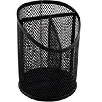 Cubilete portalapices q-connect metal rejilla negro con 3 compartimientos diametro 110 altura 147 mm