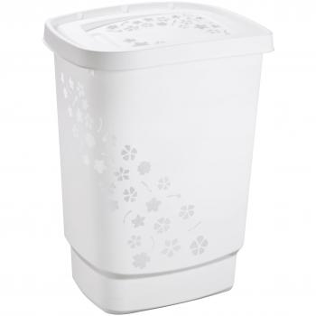 Rotho 7560100000 Flowers - Cesto de la Colada con Tapa 55 L, color blanco