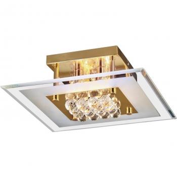 Plafón cuadrado Delmar 4 bombillas oro/vidrio/cristal
