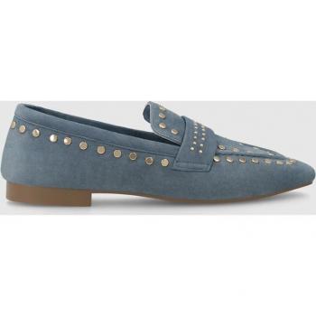 Mocasines de mujer en ante azul con tachas Lodi