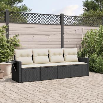4-Piece Black Poly Rattan Garden Sofa Set with Cushions