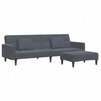 Dark Gray Velvet 2-Seater Sofa Bed with Footstool