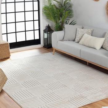 Surya Alfombra Escandinava Moderna Beige 160x220 cm, Interior/Exterior, Diseño Geométrico, Estilo Bohemio, Fácil de Cuidar