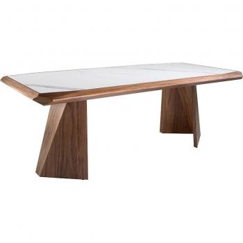 Mesa Comedor ANGEL CERDÁ 1106C - Porcelánico y Madera Nogal, Color Blanco, Mármol Porcelánico, Dimensiones: 220 x 110 x 76 cm