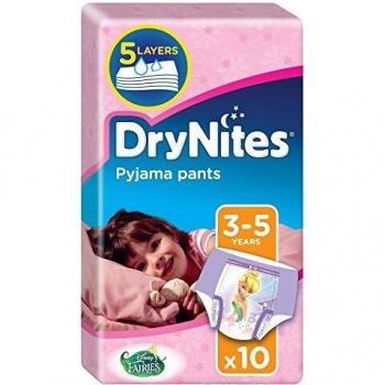 Huggies DryNites Braguitas Absorbentes para Niñas, Talla 3-5 Años, Paquete de 10 Unidades