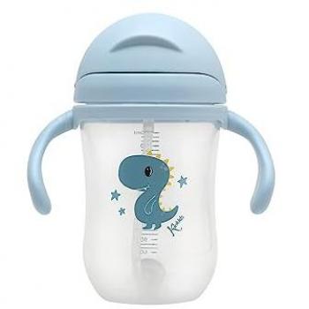 Taza de Aprendizaje Kiokids Azul con Pajita y Asas 300ml Dinosaurio/Conejito