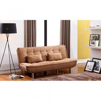 Sofá Cama Otero 2 Plazas Moderno Color Marrón con Asiento de Poliéster y Respaldo Capitoné
