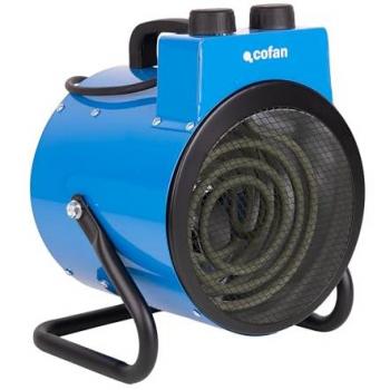 Calefactor Industrial Cofan 3000W con Termostato Ajustable, 2 Niveles de Potencia y Función Ventilador - Color Azul para Talleres y Almacenes