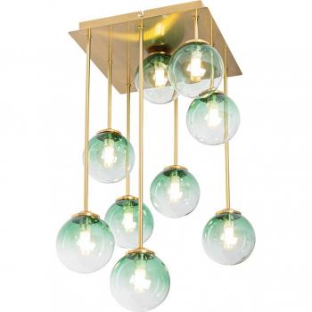 Plafón Art Deco dorado con cristal verde 9 luces - Athens, Plafón acero verde 31 x 31 x 55.5 cm