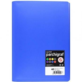 Grafoplás 1440133. Carpeta de Fundas Parchigraf, Folio, Azul, Cubiertas PP Semirígido Opaco, 40 Fundas Transparentes.