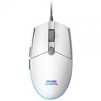 Mars Gaming MMG, Ratón Gaming Blanco, RGB Flow, Óptico 3200 dpi, Antideslizante