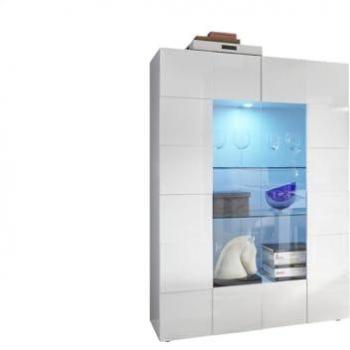 Aparador CALISTO - LEDS 2 PORTES de cristal - Blanco lacado