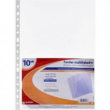 Grafoplás 5570600. Bolsa de 10 Fundas con Taladros Polipropileno. Tamaño Folio, Transparentesrente