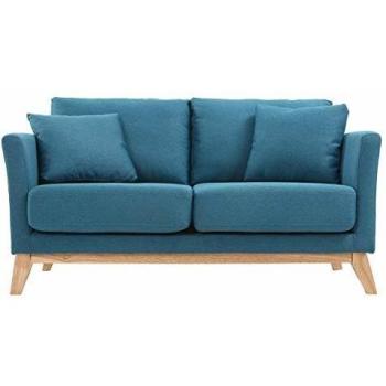 Sofá nórdico 2 plazas desenfundable azul petróleo con patas de madera clara modelo Oslo