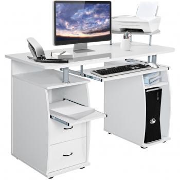 Mesa de Computadora Ordenador Tableta de Madera Escritorio Oficina con 2 Cajones y Estante Blanco 120 x 55 x 85 cm