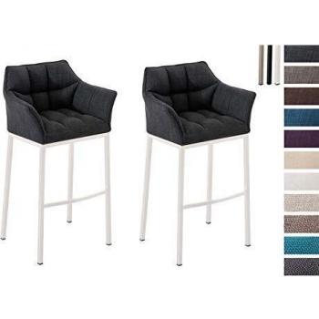 Set de 2 taburetes de bar Damaso en tela gris oscuro con base de 4 patas y respaldo
